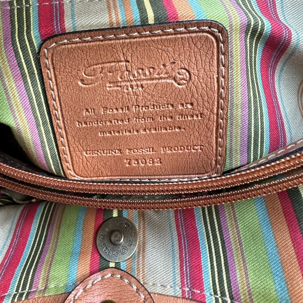 Coastal Boho Vintage Fossil Brown Leather & Floral-Embroidered Straw SatchelBag - Picture 15 of 15